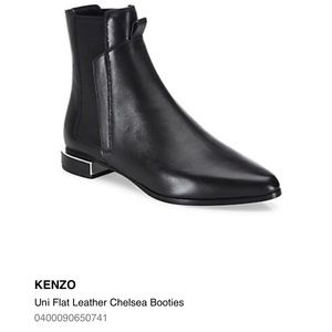 Kenzo Black Leather Flat Ankle Boots